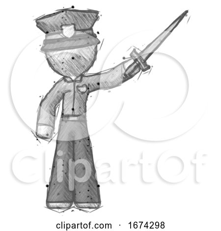 Sketch Police Man Holding Sword in the Air Victoriously by Leo Blanchette