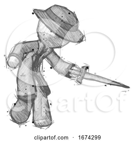 Sketch Detective Man Sword Pose Stabbing or Jabbing by Leo Blanchette