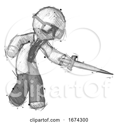 Sketch Doctor Scientist Man Sword Pose Stabbing or Jabbing by Leo Blanchette