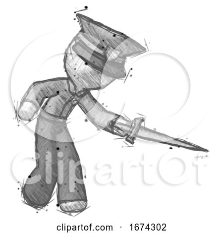 Sketch Police Man Sword Pose Stabbing or Jabbing by Leo Blanchette