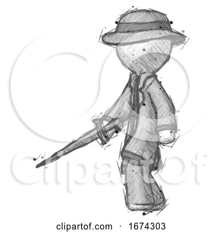 Sketch Detective Man with Sword Walking Confidently by Leo Blanchette