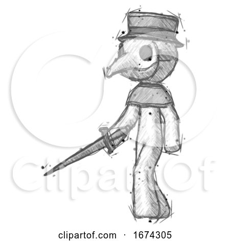 Sketch Plague Doctor Man with Sword Walking Confidently by Leo Blanchette