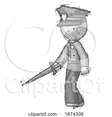 Sketch Police Man with Sword Walking Confidently by Leo Blanchette