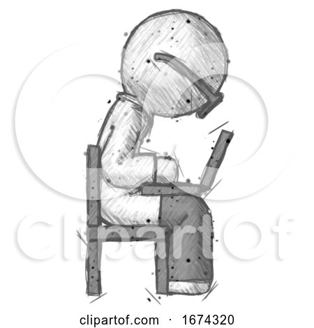 Sketch Doctor Scientist Man Using Laptop Computer While Sitting in Chair View from Side by Leo Blanchette