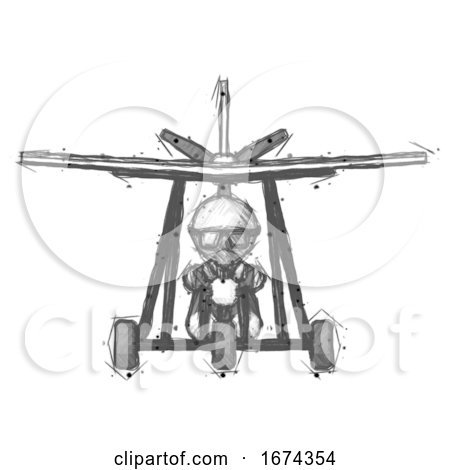 Sketch Doctor Scientist Man in Ultralight Aircraft Front View by Leo Blanchette
