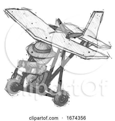 Sketch Detective Man in Ultralight Aircraft Top Side View by Leo Blanchette