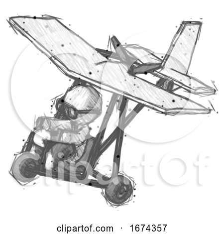 Sketch Doctor Scientist Man in Ultralight Aircraft Top Side View by Leo Blanchette