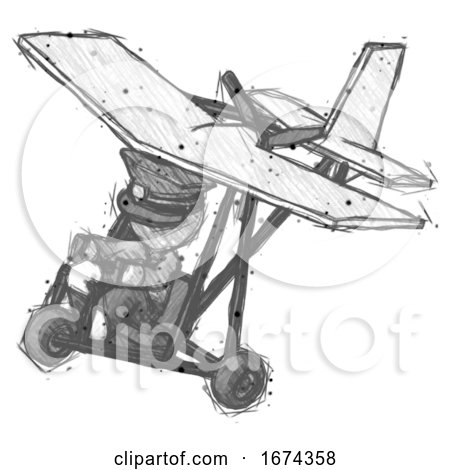 Sketch Police Man in Ultralight Aircraft Top Side View by Leo Blanchette
