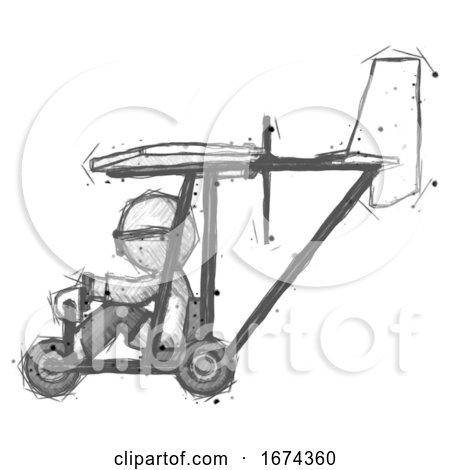 Sketch Doctor Scientist Man in Ultralight Aircraft Side View by Leo Blanchette