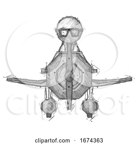 Sketch Doctor Scientist Man in Geebee Stunt Plane Front View by Leo Blanchette
