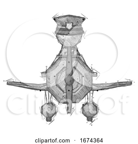 Sketch Police Man in Geebee Stunt Plane Front View by Leo Blanchette