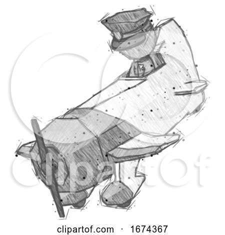 Sketch Police Man in Geebee Stunt Plane Descending View by Leo Blanchette