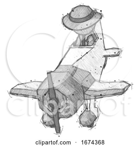 Sketch Detective Man in Geebee Stunt Plane Descending Front Angle View by Leo Blanchette