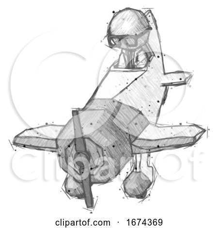 Sketch Doctor Scientist Man in Geebee Stunt Plane Descending Front Angle View by Leo Blanchette