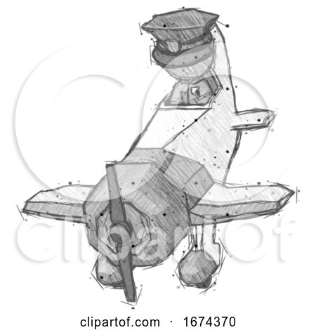 Sketch Police Man in Geebee Stunt Plane Descending Front Angle View by Leo Blanchette