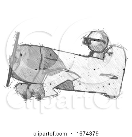 Sketch Doctor Scientist Man in Geebee Stunt Aircraft Side View by Leo Blanchette
