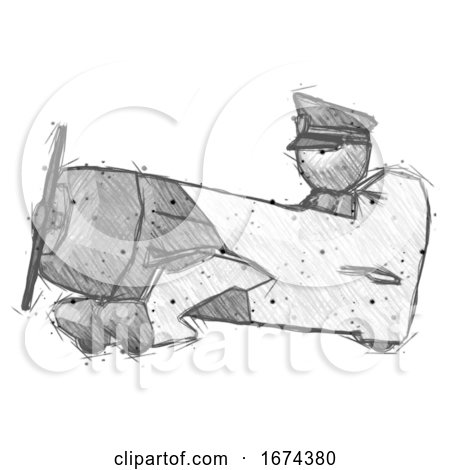 Sketch Police Man in Geebee Stunt Aircraft Side View by Leo Blanchette