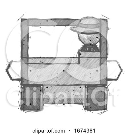 Sketch Detective Man Driving Amphibious Tracked Vehicle Front View by Leo Blanchette