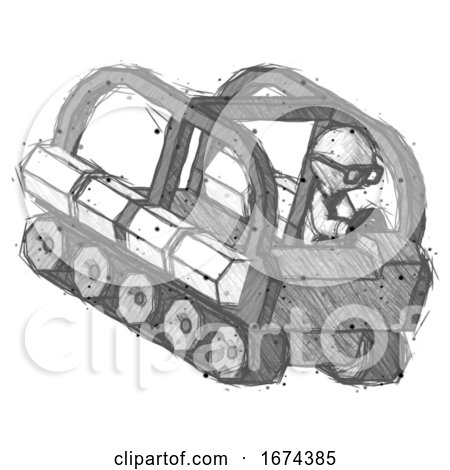 Sketch Doctor Scientist Man Driving Amphibious Tracked Vehicle Top Angle View by Leo Blanchette