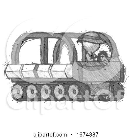 Sketch Detective Man Driving Amphibious Tracked Vehicle Side Angle View by Leo Blanchette