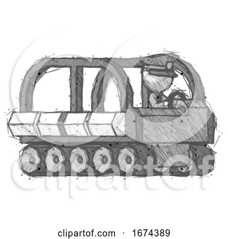 Sketch Police Man Driving Amphibious Tracked Vehicle Side Angle View by Leo Blanchette