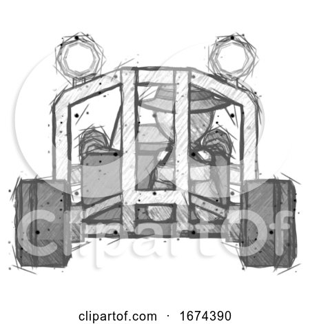 Sketch Detective Man Riding Sports Buggy Front View by Leo Blanchette