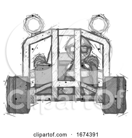 Sketch Doctor Scientist Man Riding Sports Buggy Front View by Leo Blanchette