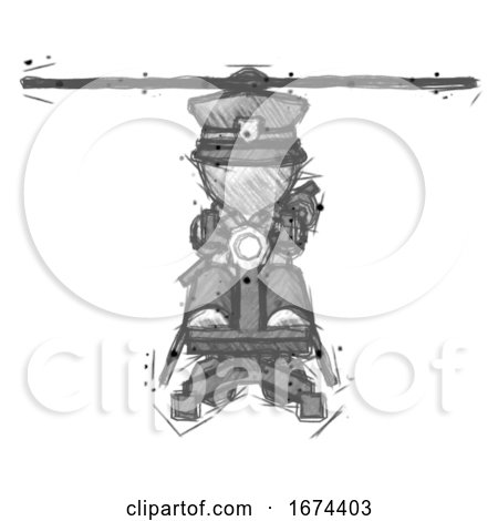 Sketch Police Man Flying in Gyrocopter Front View by Leo Blanchette