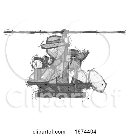 Sketch Detective Man Flying in Gyrocopter Front Side Angle View by Leo Blanchette