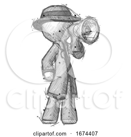 Sketch Detective Man Shouting into Megaphone Bullhorn Facing Right by Leo Blanchette