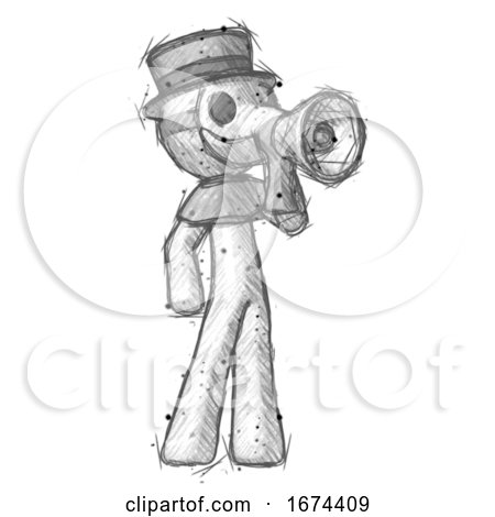 Sketch Plague Doctor Man Shouting into Megaphone Bullhorn Facing Right by Leo Blanchette