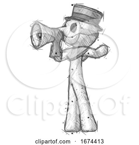 Sketch Plague Doctor Man Shouting into Megaphone Bullhorn Facing Left by Leo Blanchette