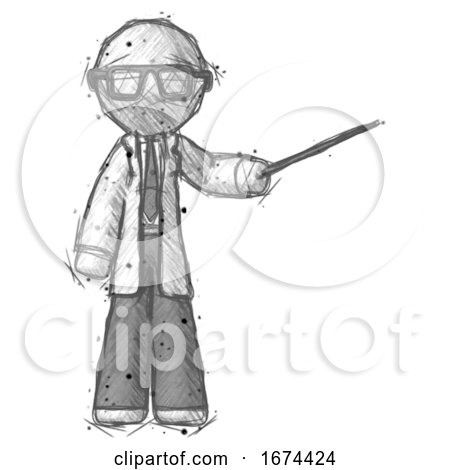 Sketch Doctor Scientist Man Teacher or Conductor with Stick or Baton Directing by Leo Blanchette