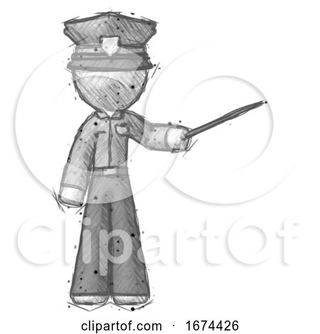 Sketch Police Man Teacher or Conductor with Stick or Baton Directing by Leo Blanchette