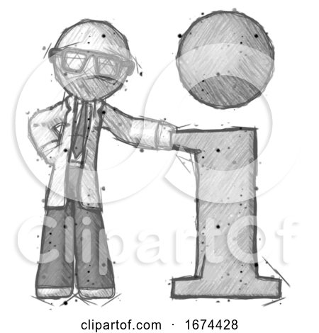 Sketch Doctor Scientist Man with Info Symbol Leaning up Against It by Leo Blanchette