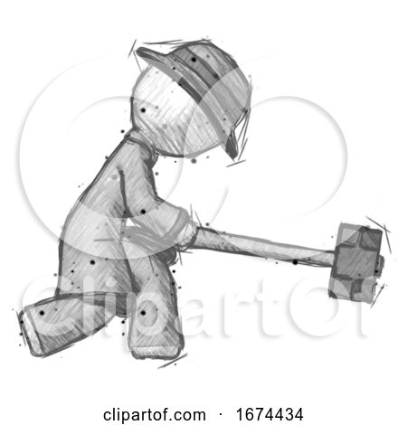 Sketch Detective Man Hitting with Sledgehammer, or Smashing Something by Leo Blanchette
