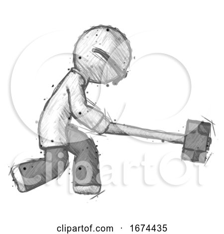Sketch Doctor Scientist Man Hitting with Sledgehammer, or Smashing Something by Leo Blanchette