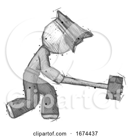 Sketch Police Man Hitting with Sledgehammer, or Smashing Something by Leo Blanchette