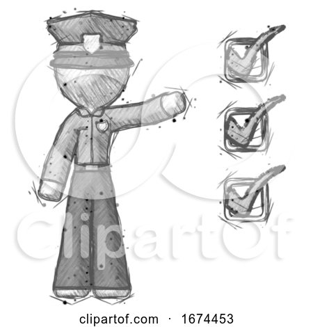 Sketch Police Man Standing by List of Checkmarks by Leo Blanchette