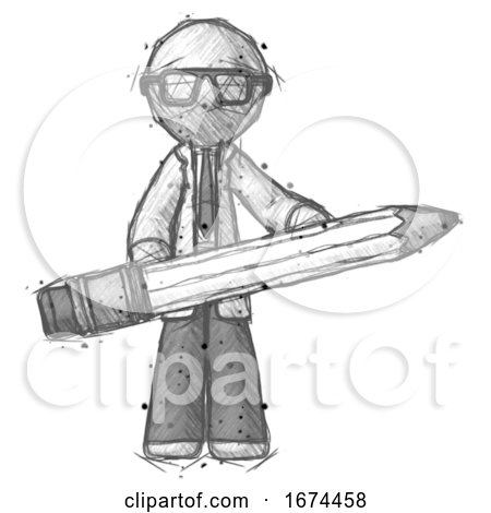 Sketch Doctor Scientist Man Writer or Blogger Holding Large Pencil by Leo Blanchette