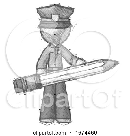 Sketch Police Man Writer or Blogger Holding Large Pencil by Leo Blanchette