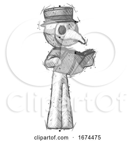 Sketch Plague Doctor Man Reading Book While Standing up Facing Away by Leo Blanchette
