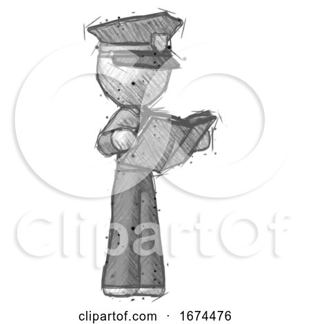 Sketch Police Man Reading Book While Standing up Facing Away by Leo Blanchette
