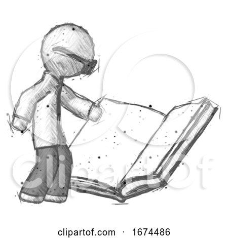 Sketch Doctor Scientist Man Reading Big Book While Standing Beside It by Leo Blanchette