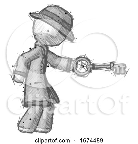 Sketch Detective Man with Big Key of Gold Opening Something by Leo Blanchette