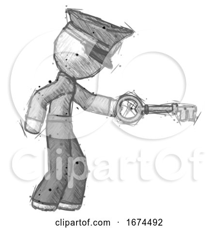 Sketch Police Man with Big Key of Gold Opening Something by Leo Blanchette