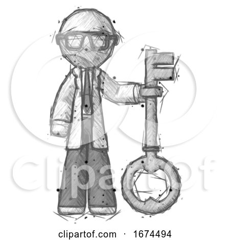 Sketch Doctor Scientist Man Holding Key Made of Gold by Leo Blanchette
