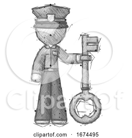 Sketch Police Man Holding Key Made of Gold by Leo Blanchette