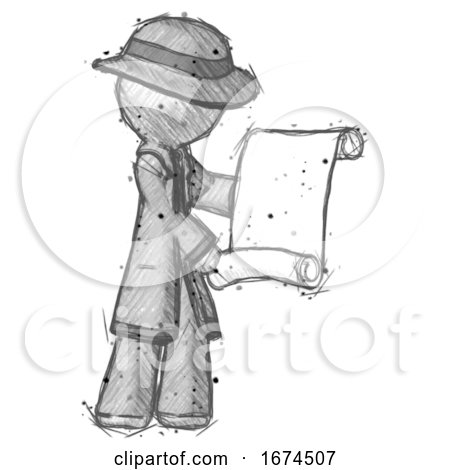 Sketch Detective Man Holding Blueprints or Scroll by Leo Blanchette
