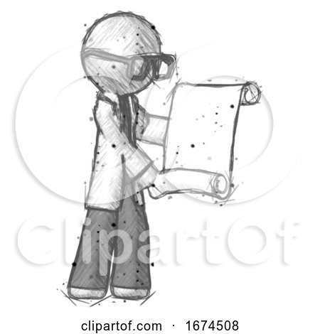 Sketch Doctor Scientist Man Holding Blueprints or Scroll by Leo Blanchette